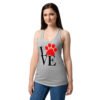 Camiseta de gatos para mujer LOVE en color gris jaspeado, sobre modelo
