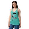 Camiseta de gatos para mujer MAULLANDO BAJO LA LLUVIA en color azul tahití, sobre modelo