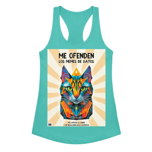 Camiseta de gatos para mujer ME OFENDEN LOS MEMES DE GATOS en color azul tahití, vista plana