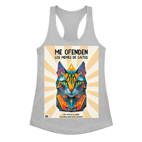 Camiseta de gatos para mujer ME OFENDEN LOS MEMES DE GATOS en color gris jaspeado, vista plana