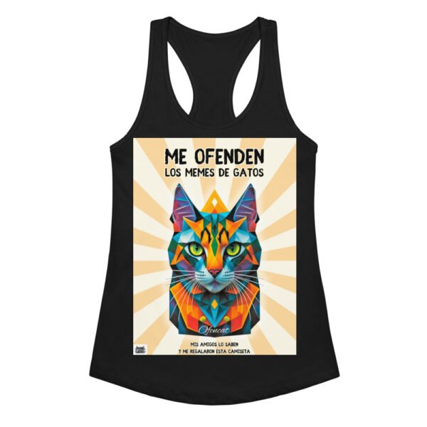 Camiseta de gatos para mujer ME OFENDEN LOS MEMES DE GATOS en color negro, vista plana