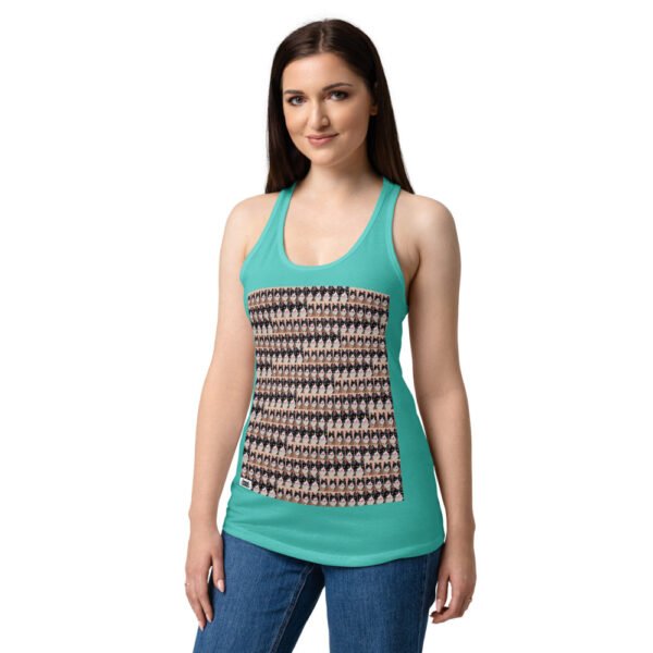 Camiseta de gatos para mujer MIAU MIAU en color azul tahití, sobre modelo