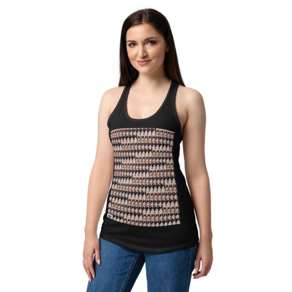 Camiseta de gatos para mujer MIAU MIAU en color negro, sobre modelo