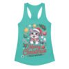 Camiseta de gatos para mujer MERRY CHRISTMAS GATUNO en color azul tahití, vista plana