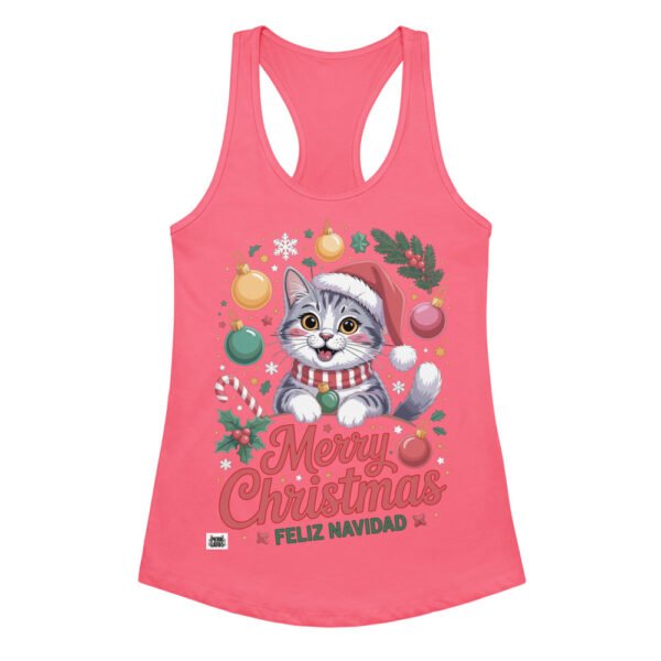 Camiseta de gatos para mujer MERRY CHRISTMAS GATUNO en color rosa eléctrico, vista plana