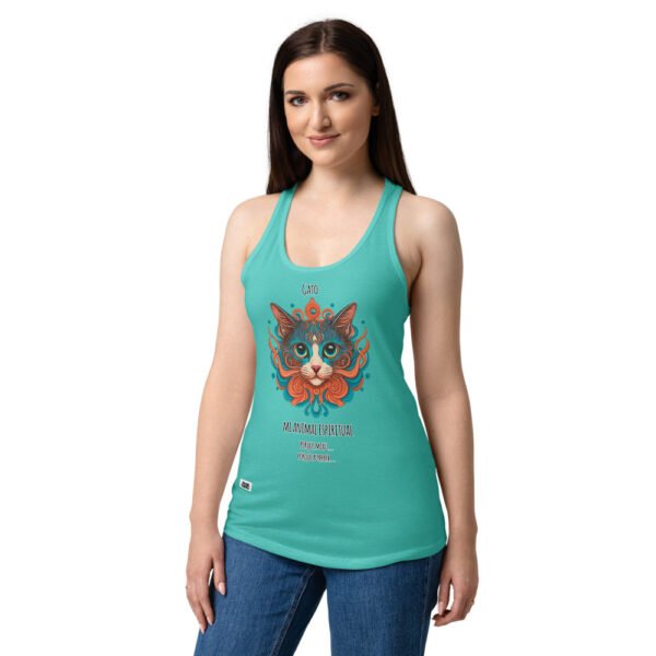 Camiseta de gatos para mujer MI ANIMAL ESPIRITUAL en color azul tahití, sobre modelo