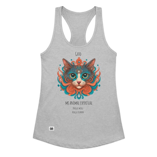 Camiseta de gatos para mujer MI ANIMAL ESPIRITUAL en color gris jaspeado, vista plana