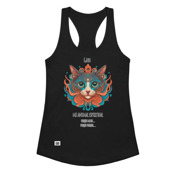Camiseta de gatos para mujer MI ANIMAL ESPIRITUAL en color negro, vista plana