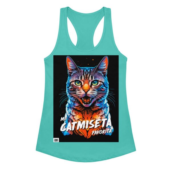 Camiseta de gatos para mujer MI CATMISETA FAVORITA en color azul tahití, vista plana