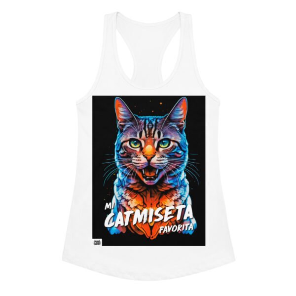 Camiseta de gatos para mujer MI CATMISETA FAVORITA en color blanco, vista plana