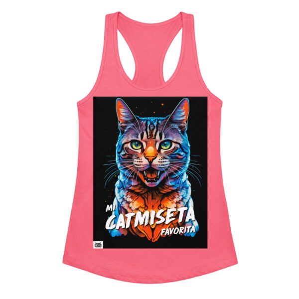 Camiseta de gatos para mujer MI CATMISETA FAVORITA en color rosa eléctrico, vista plana