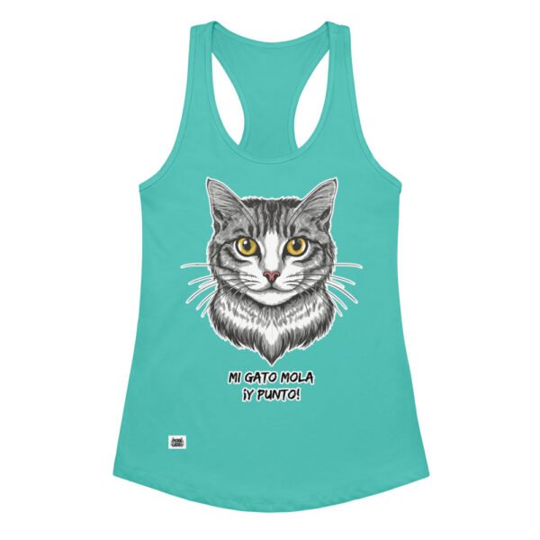 Camiseta de gatos para mujer MI GATO MOLA Y PUNTO en color azul tahití, vista plana
