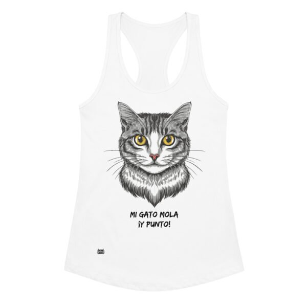 Camiseta de gatos para mujer MI GATO MOLA Y PUNTO en color blanco, vista plana