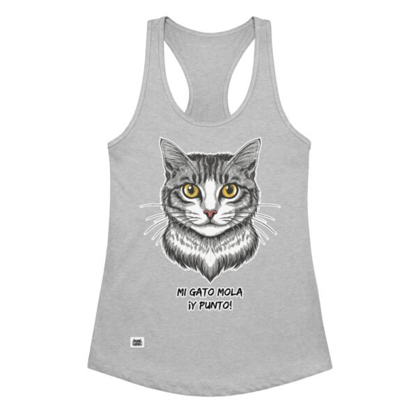 Camiseta de gatos para mujer MI GATO MOLA Y PUNTO en color gris jaspeado, vista plana