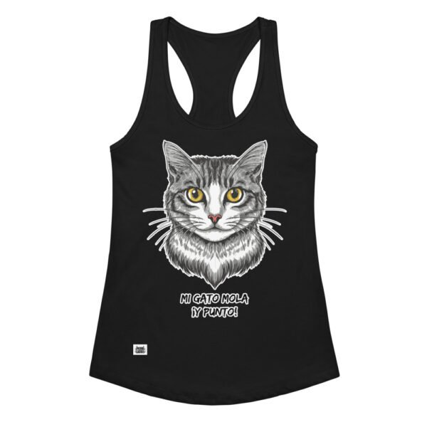 Camiseta de gatos para mujer MI GATO MOLA Y PUNTO en color negro, vista plana
