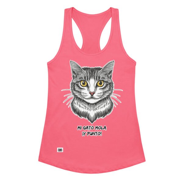 Camiseta de gatos para mujer MI GATO MOLA Y PUNTO en color rosa eléctrico, vista plana