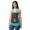 Camiseta de gatos para mujer MIAU CHRISTMAS en color azul tahití, sobre modelo