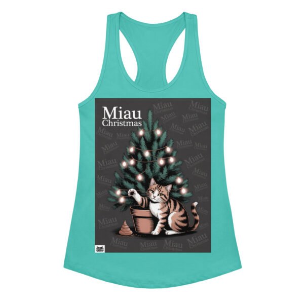 Camiseta de gatos para mujer MIAU CHRISTMAS en color azul tahití, vista plana