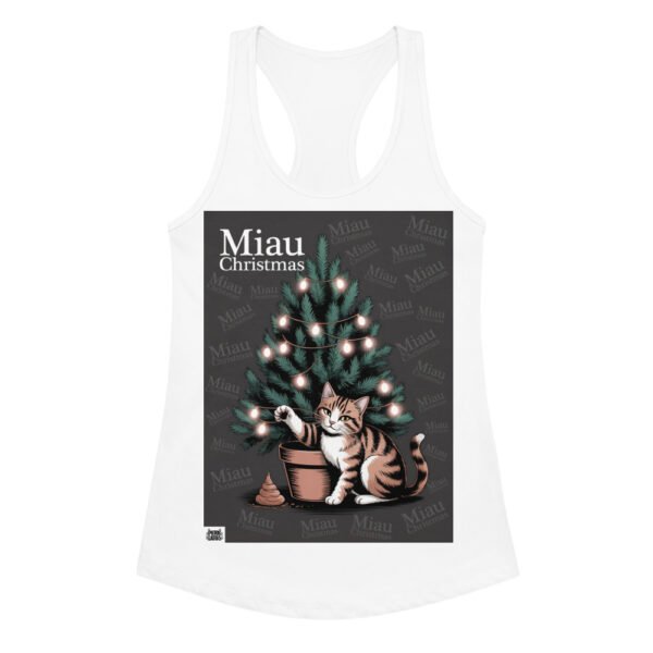 Camiseta de gatos para mujer MIAU CHRISTMAS en color blanco, vista plana