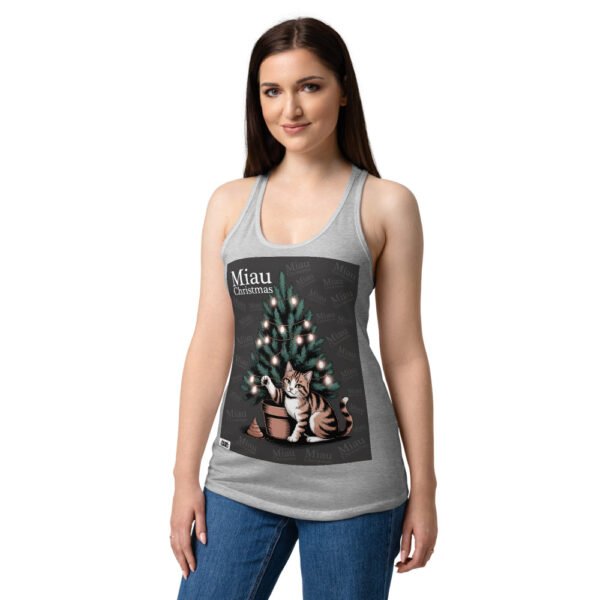 Camiseta de gatos para mujer MIAU CHRISTMAS en color gris jaspeado, sobre modelo