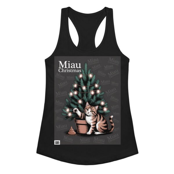 Camiseta de gatos para mujer MIAU CHRISTMAS en color negro, vista plana