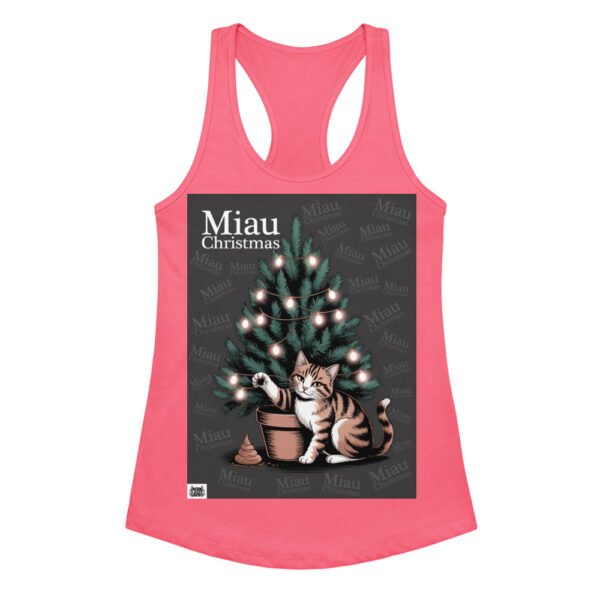 Camiseta de gatos para mujer MIAU CHRISTMAS en color rosa eléctrico, vista plana