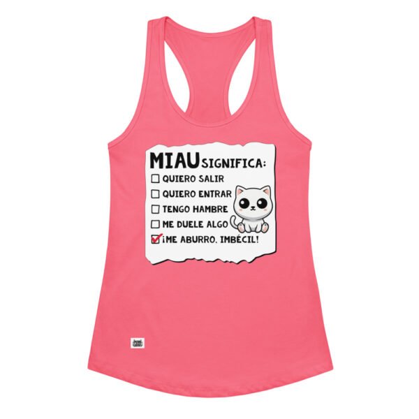 Camiseta de gatos para mujer MIAU SIGNIFICA en color rosa eléctrico, vista plana