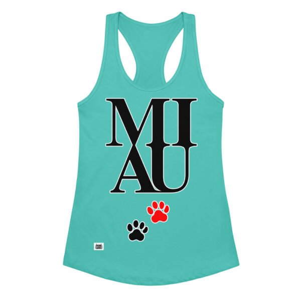 Camiseta de gatos para mujer MIAU en color azul tahití, vista plana