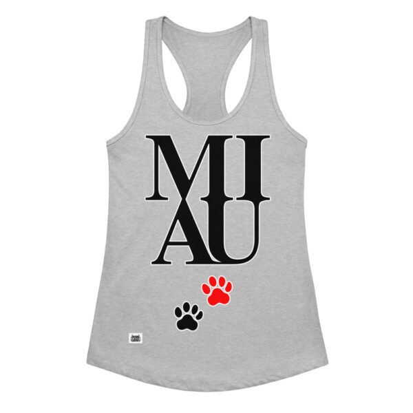 Camiseta de gatos para mujer MIAU en color gris jaspeado, vista plana
