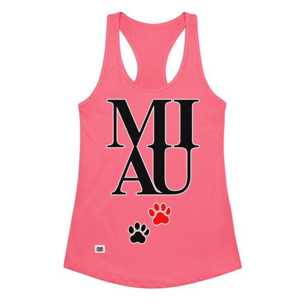 Camiseta de gatos para mujer MIAU en color rosa eléctrico, vista plana