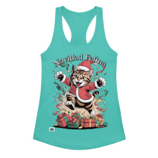 Camiseta de gatos para mujer NAVIDAD FELINA en color azul tahití, vista plana