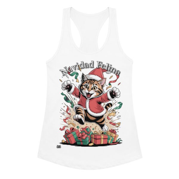 Camiseta de gatos para mujer NAVIDAD FELINA en color blanco, vista plana