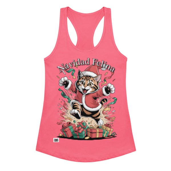 Camiseta de gatos para mujer NAVIDAD FELINA en color rosa eléctrico, vista plana