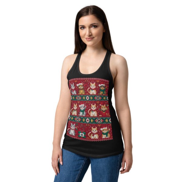 Camiseta de gatos para mujer NAVIDAD HORTERA Nº 1 en color negro, sobre modelo