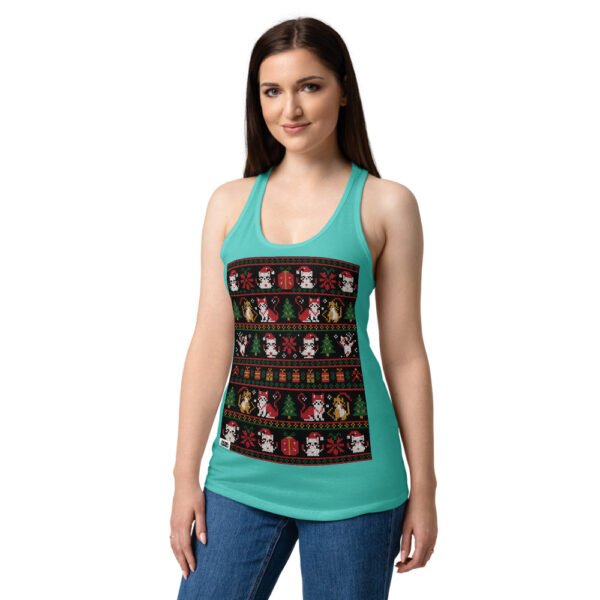 Camiseta de gatos para mujer NAVIDAD HORTERA Nº 2 en color azul tahití, sobre modelo