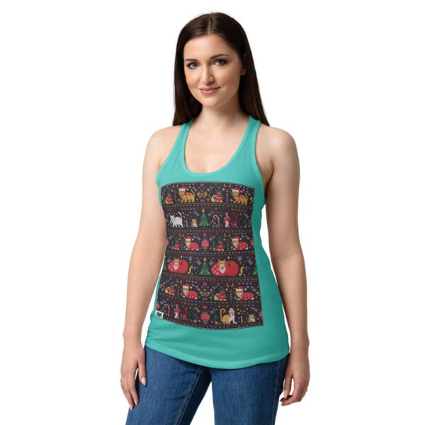 Camiseta de gatos para mujer NAVIDAD HORTERA Nº 4 en color azul tahití, sobre modelo