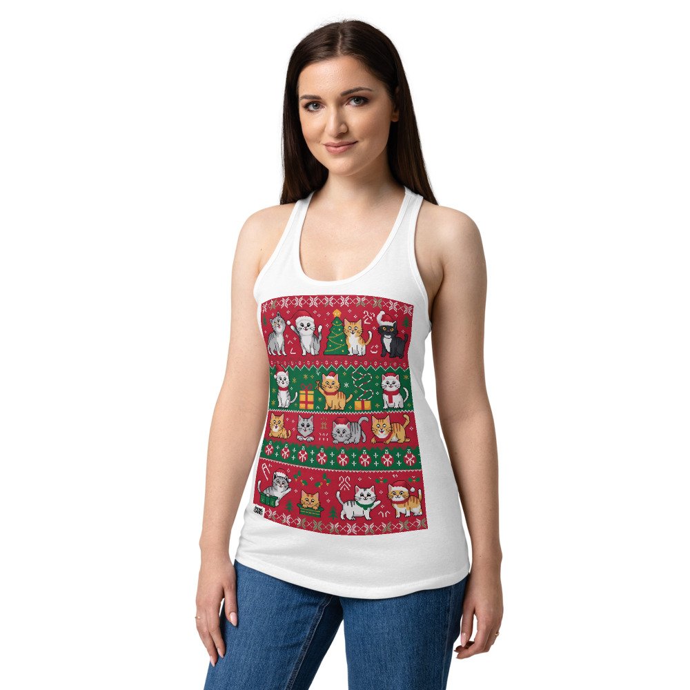 Camiseta de gatos para mujer NAVIDAD HORTERA Nº 5 en color blanco, sobre modelo