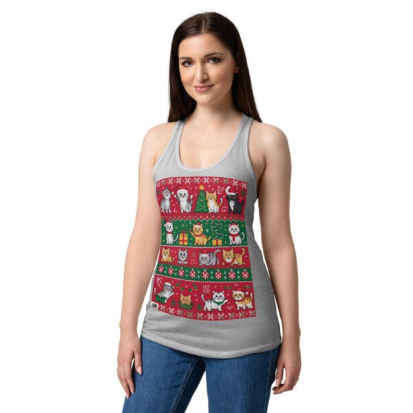 Camiseta de gatos para mujer NAVIDAD HORTERA Nº 5 en color gris jaspeado, sobre modelo