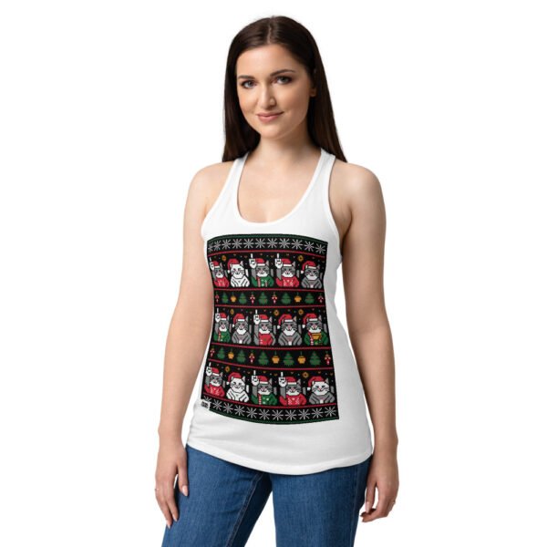 Camiseta de gatos para mujer NAVIDAD HORTERA Nº 6 en color blanco, sobre modelo