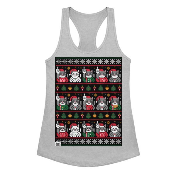 Camiseta de gatos para mujer NAVIDAD HORTERA Nº 6 en color gris jaspeado, vista plana