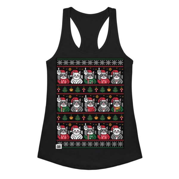 Camiseta de gatos para mujer NAVIDAD HORTERA Nº 6 en color negro, vista plana