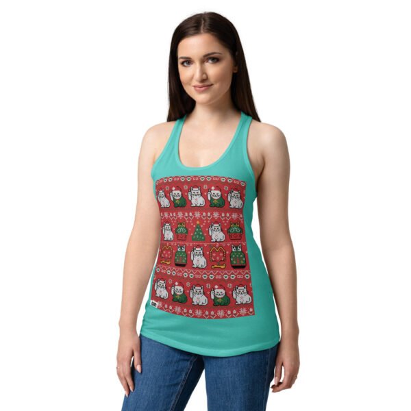 Camiseta de gatos para mujer NAVIDAD HORTERA Nº 7 en color azul tahití, sobre modelo
