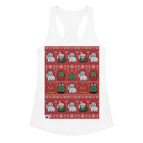 Camiseta de gatos para mujer NAVIDAD HORTERA Nº 7 en color blanco, vista plana