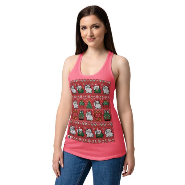 Camiseta de gatos para mujer NAVIDAD HORTERA Nº 7 en color rosa eléctrico, sobre modelo