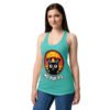 Camiseta de gatos para mujer NO FUI YO en color azul tahití, sobre modelo