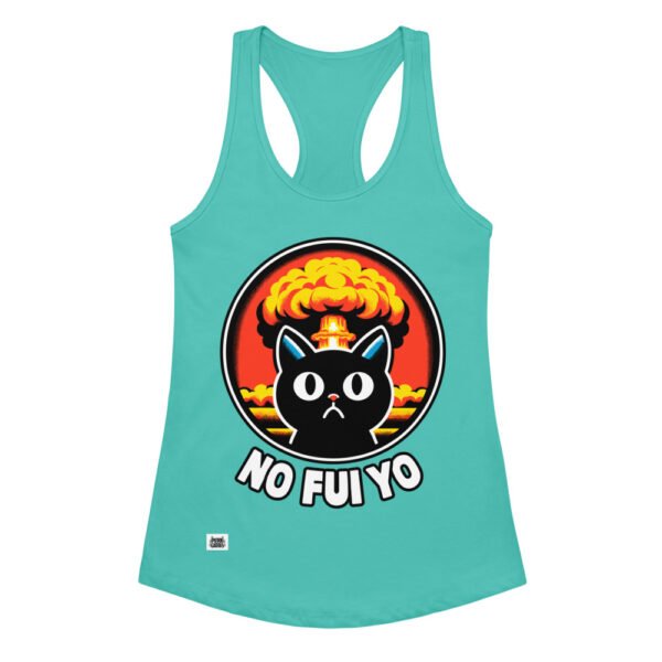 Camiseta de gatos para mujer NO FUI YO en color azul tahití, vista plana
