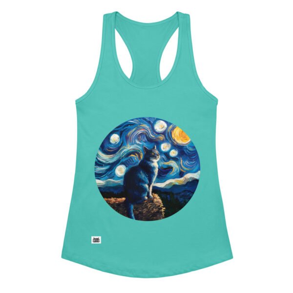 Camiseta de gatos para mujer GATO EN LA NOCHE ESTRELLADA en color azul tahití, vista plana
