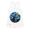 Camiseta de gatos para mujer GATO EN LA NOCHE ESTRELLADA en color blanco, vista plana