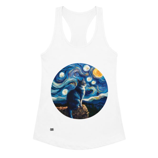 Camiseta de gatos para mujer GATO EN LA NOCHE ESTRELLADA en color blanco, vista plana