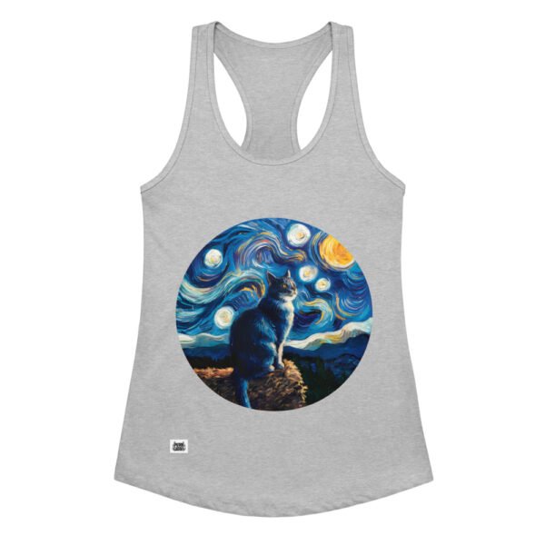 Camiseta de gatos para mujer GATO EN LA NOCHE ESTRELLADA en color gris jaspeado, vista plana